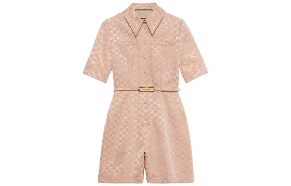 (Women) Gucci Belted Short Sleeve Jumpsuit Pink SS22 691496Z8AZ2