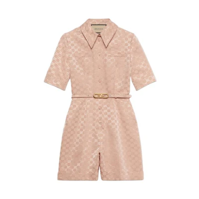 (Women) Gucci Belted Short Sleeve Jumpsuit Pink SS22 691496Z8AZ2