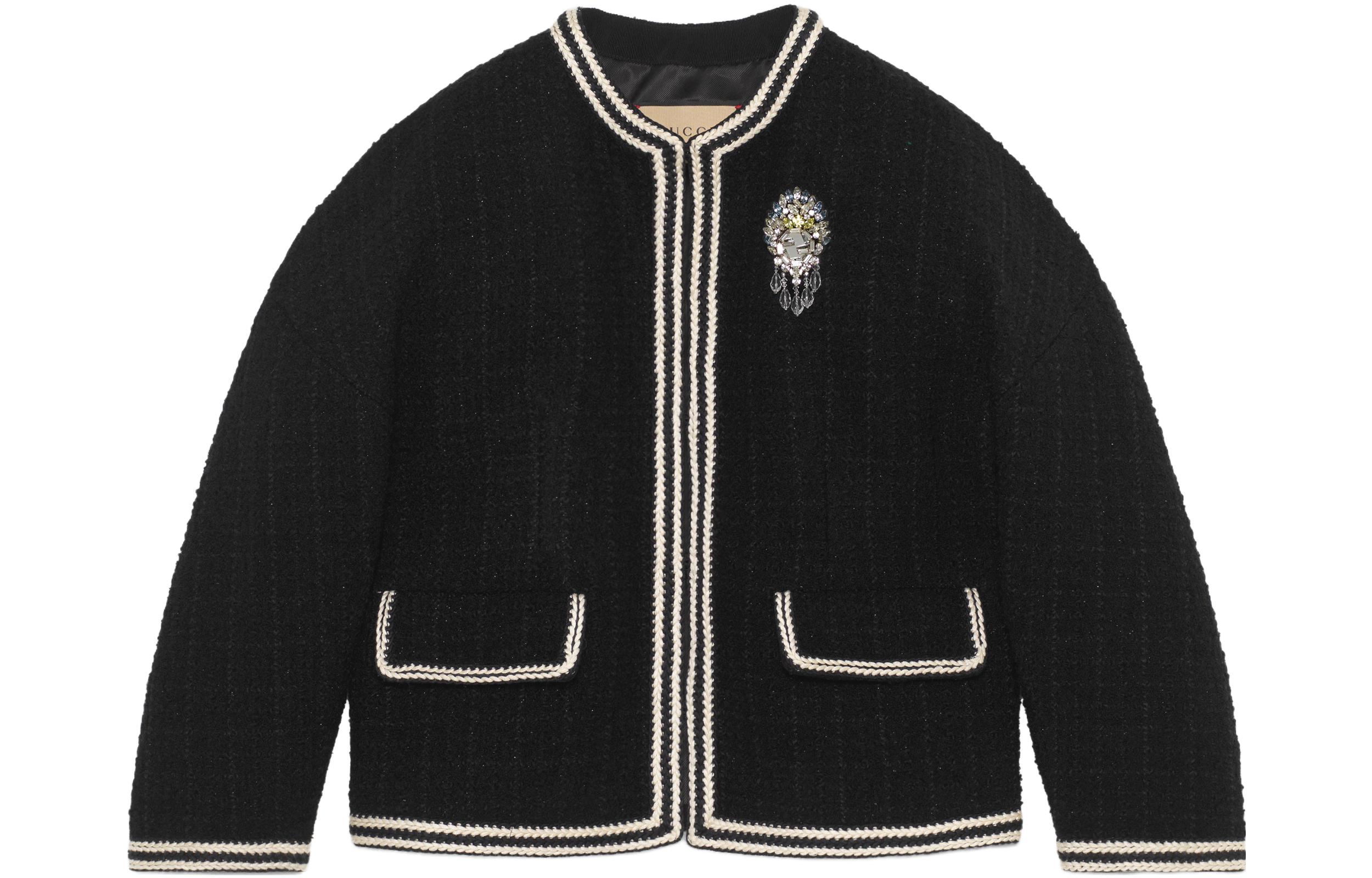 (Women) Gucci Black Casual Long Sleeve Jacket with Striped Edges 761818-ZAPW1-1043