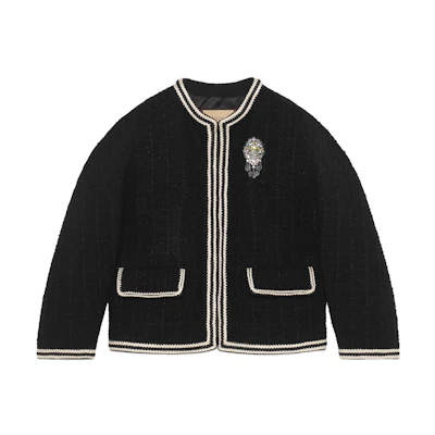 (Women) Gucci Black Casual Long Sleeve Jacket with Striped Edges 761818-ZAPW1-1043