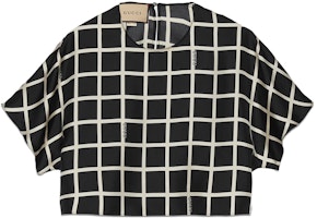 (Women) Gucci Black Checkered Short Sleeve Crop Top Shirt 756587-ZANQ6-1060 (Women) Gucci Black Checkered Short Sleeve Crop Top Shirt 756587-ZANQ6-1060