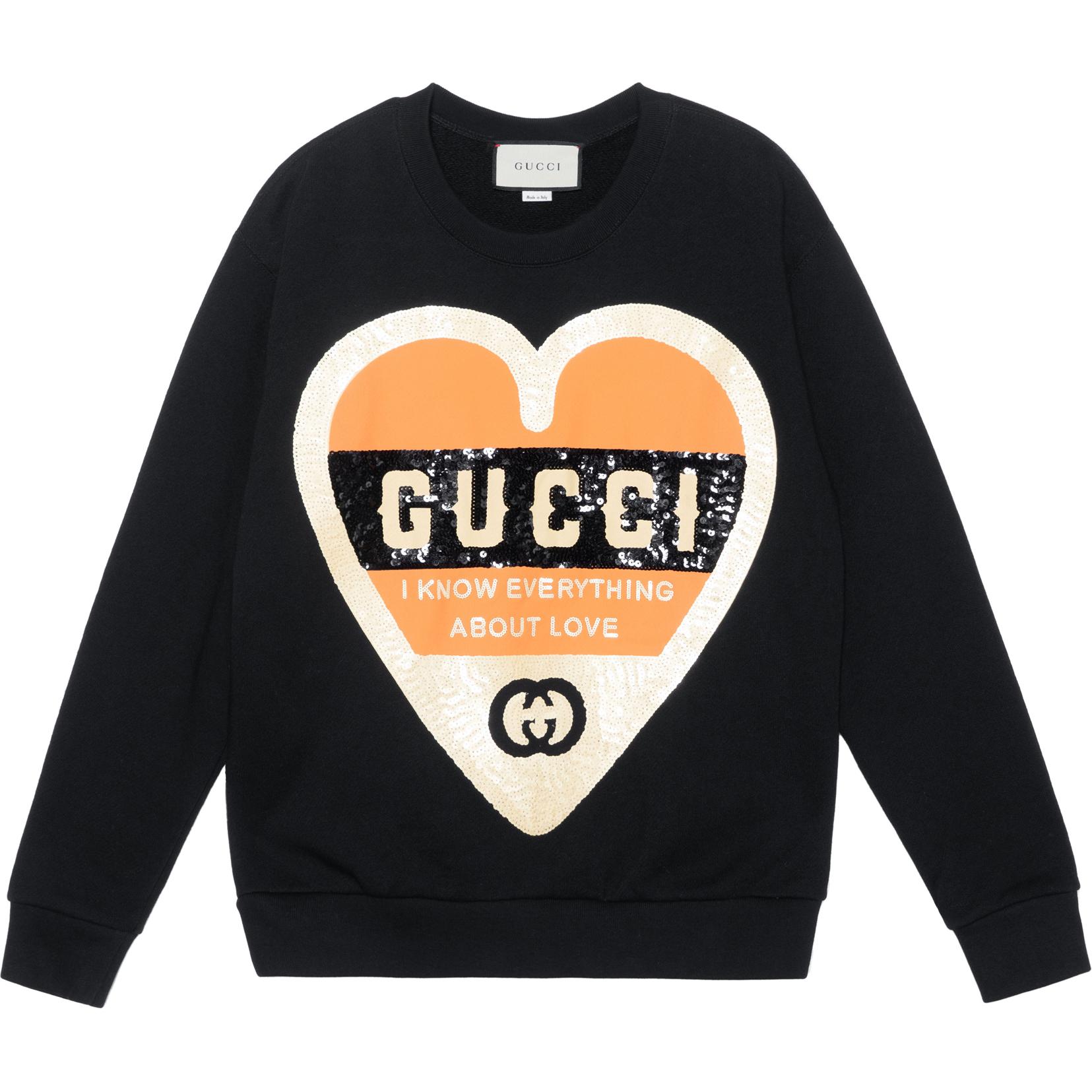 (Women) Gucci Black Double G Heart Print Crewneck Sweatshirt 469250-XJB78-1082