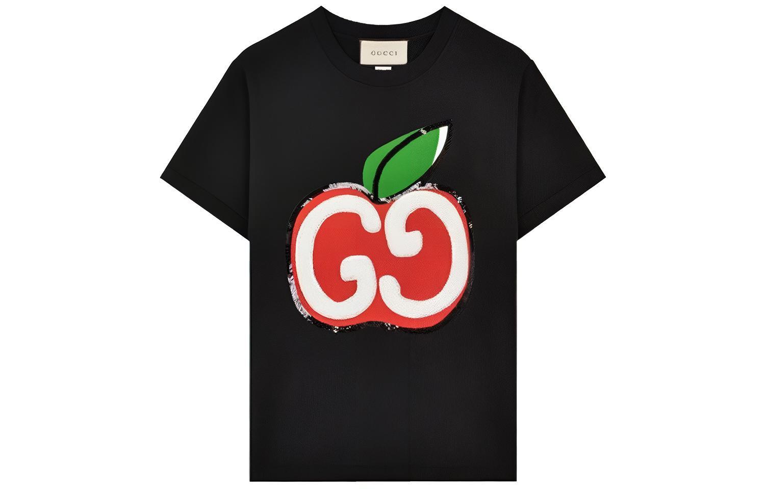 (Women) Gucci Black Fitted T-Shirt with Apple GG Print 580762-XJB7U-1082