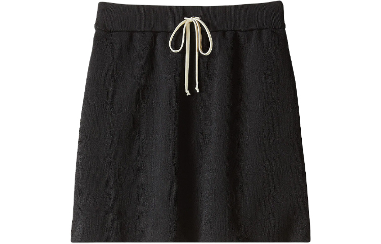 (Women) Gucci Black GG Jacquard Knit A-Line Skirt with Drawstring Waist 655183-XJDEM-1000
