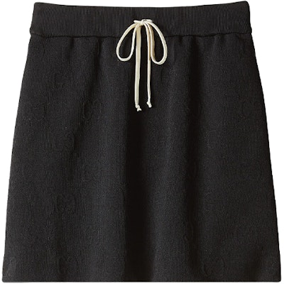 (W) Gucci Hitam GG Jacquard Knit A-Line Skirt dengan Pinggang Bertali. 655183-XJDEM-1000 Buy (W) Gucci Hitam GG Jacquard Knit A-Line Skirt dengan Pinggang Bertali. 655183-XJDEM-1000