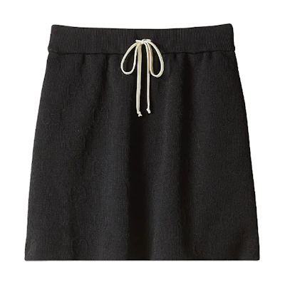 (Women) Gucci Black GG Jacquard Knit A-Line Skirt with Drawstring Waist 655183-XJDEM-1000