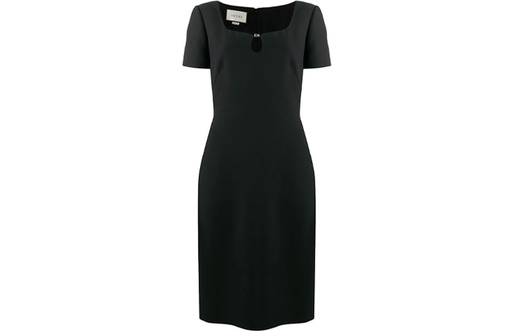 (Women) Gucci Black Heart-Neck A-Line Midi Dress 631484-ZAD88-1000