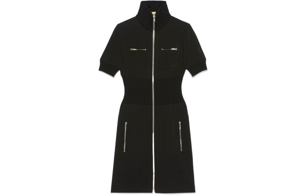 (Women) Gucci Black High-Neck Zip Short-Sleeve Dress SS23 715310-XJEUX-1000