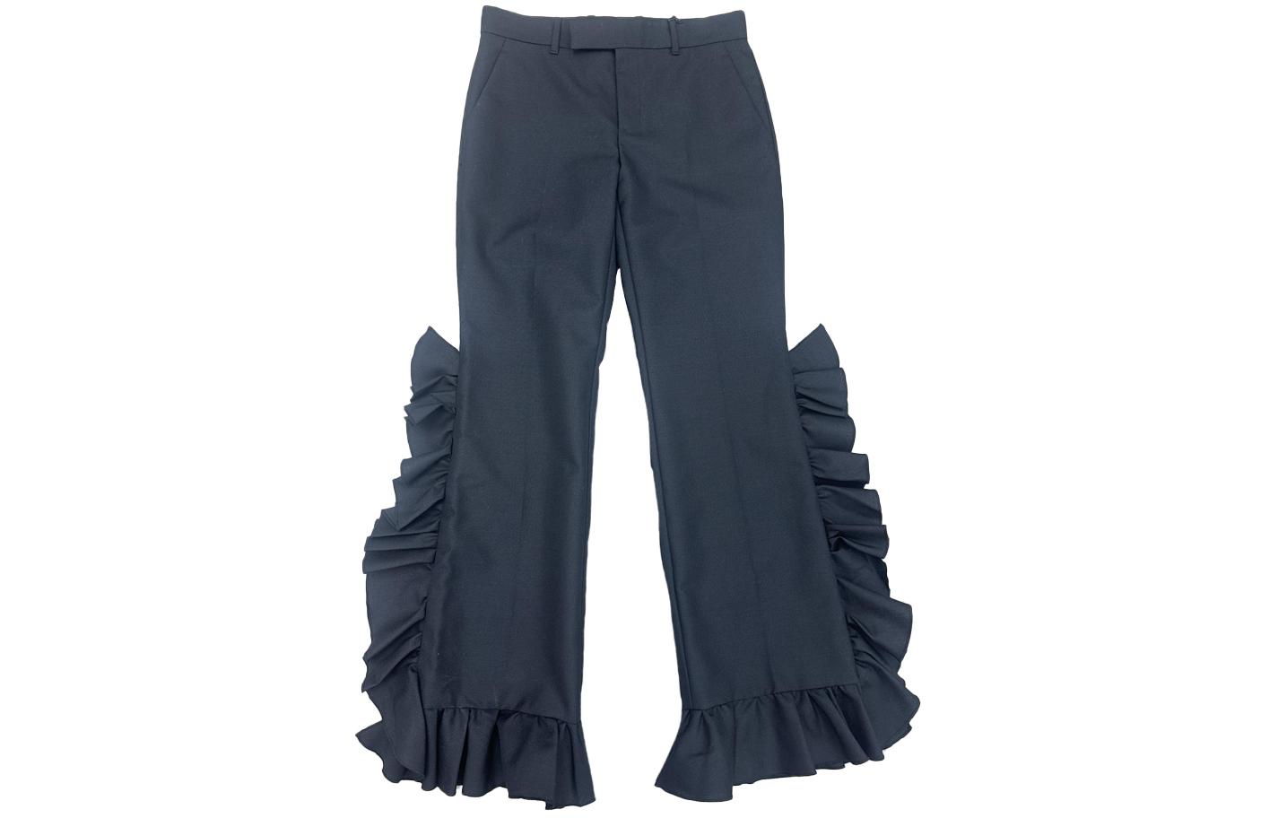 (Women) Gucci Black Lace Trim Mid-Rise Straight-Leg Casual Pants 494462-ZFW60-1000