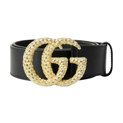 (Women) GUCCI Black Leather Belt with Gold Double G Buckle, 4cm Width 582348-AP00G