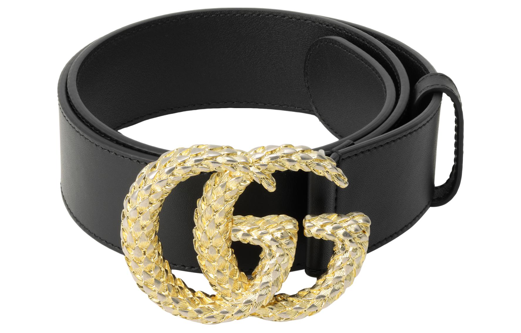 (Women) GUCCI Black Leather Belt with Gold Double G Buckle, 4cm Width 582348-AP00G 圖 3