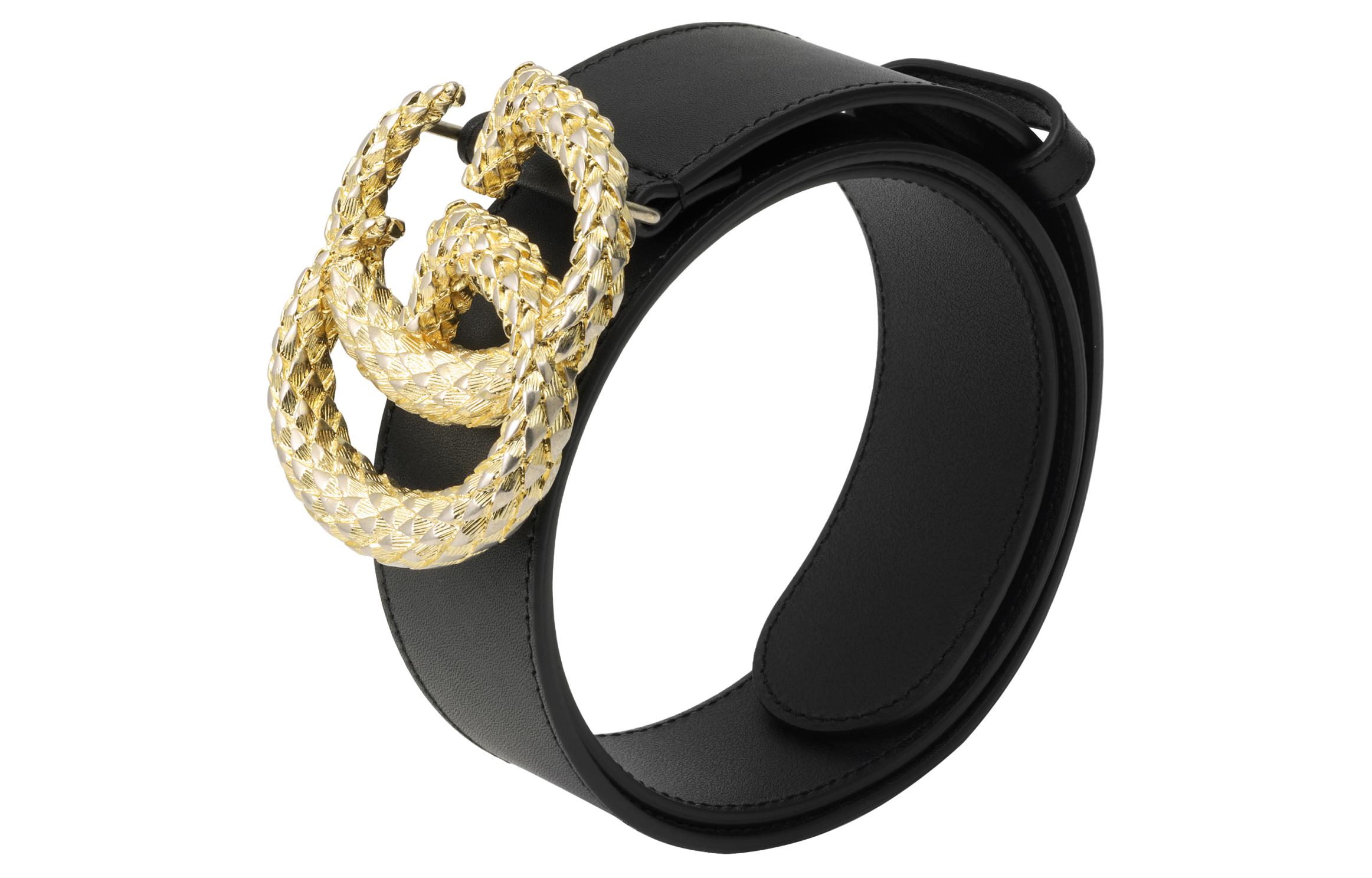 (Women) GUCCI Black Leather Belt with Gold Double G Buckle, 4cm Width 582348-AP00G 圖 4