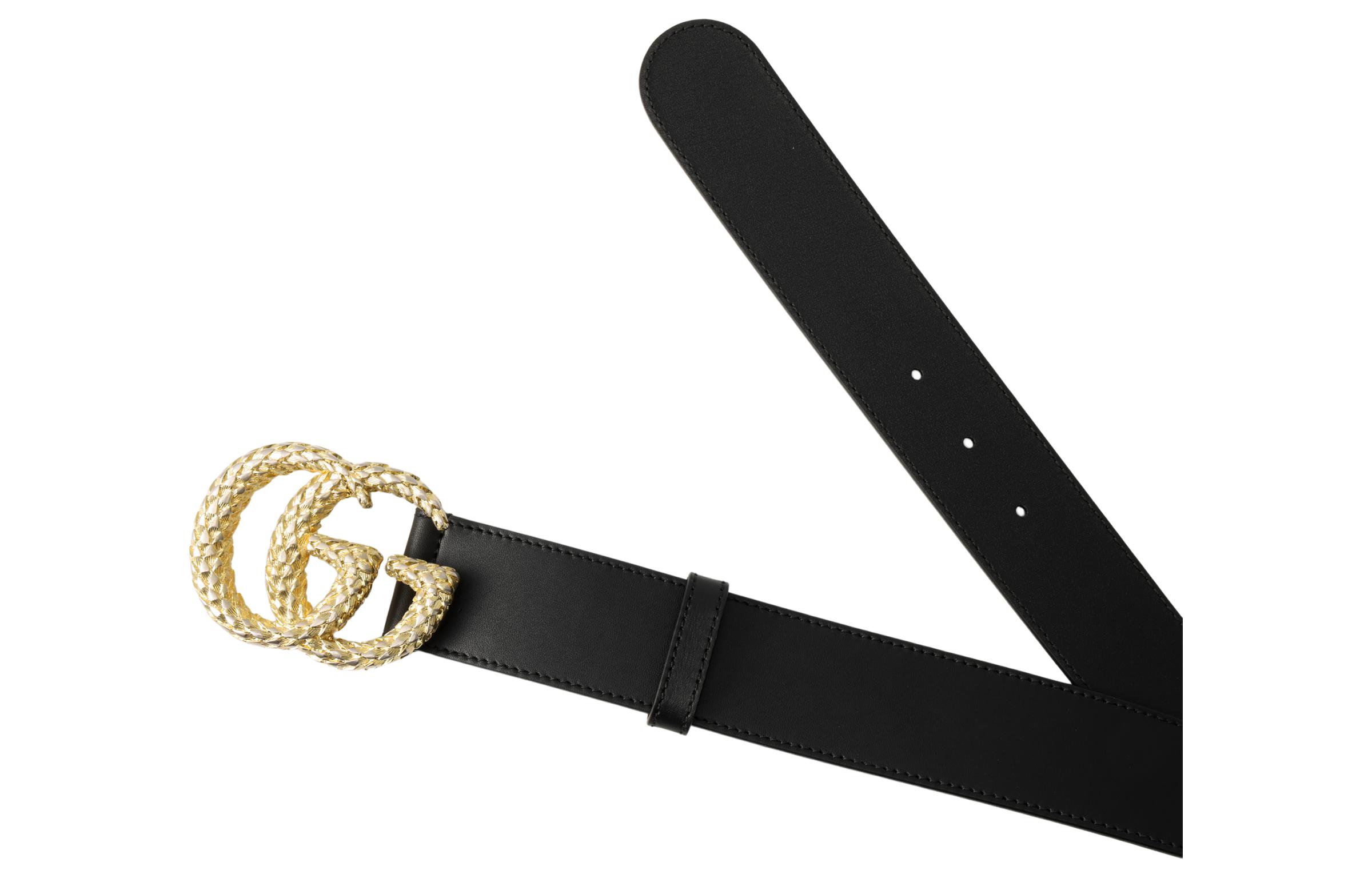 (Women) GUCCI Black Leather Belt with Gold Double G Buckle, 4cm Width 582348-AP00G 圖 5
