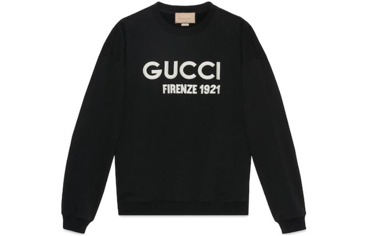 (Women) Gucci Black Logo Print Drop Shoulder Crewneck Sweater 756354-XJF0S-1043