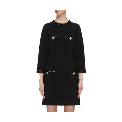 (Women) Gucci Black Long Sleeve Button Pocket Dress FW22 568348-XJA1L-1000