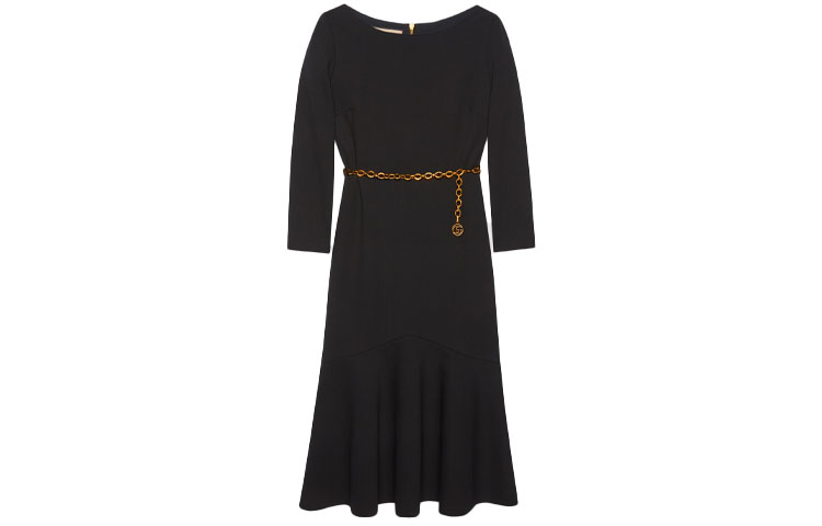(Women) GUCCI Black Mink A-Line Dress with Chain Belt. 678667-XJC3M-1000