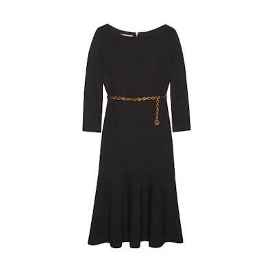 (Women) GUCCI Black Mink A-Line Dress with Chain Belt. 678667-XJC3M-1000
