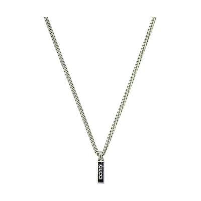 (Women) GUCCI Black Onyx Enamel Pendant Necklace 925 Silver Necklace 678714-J8410-1064