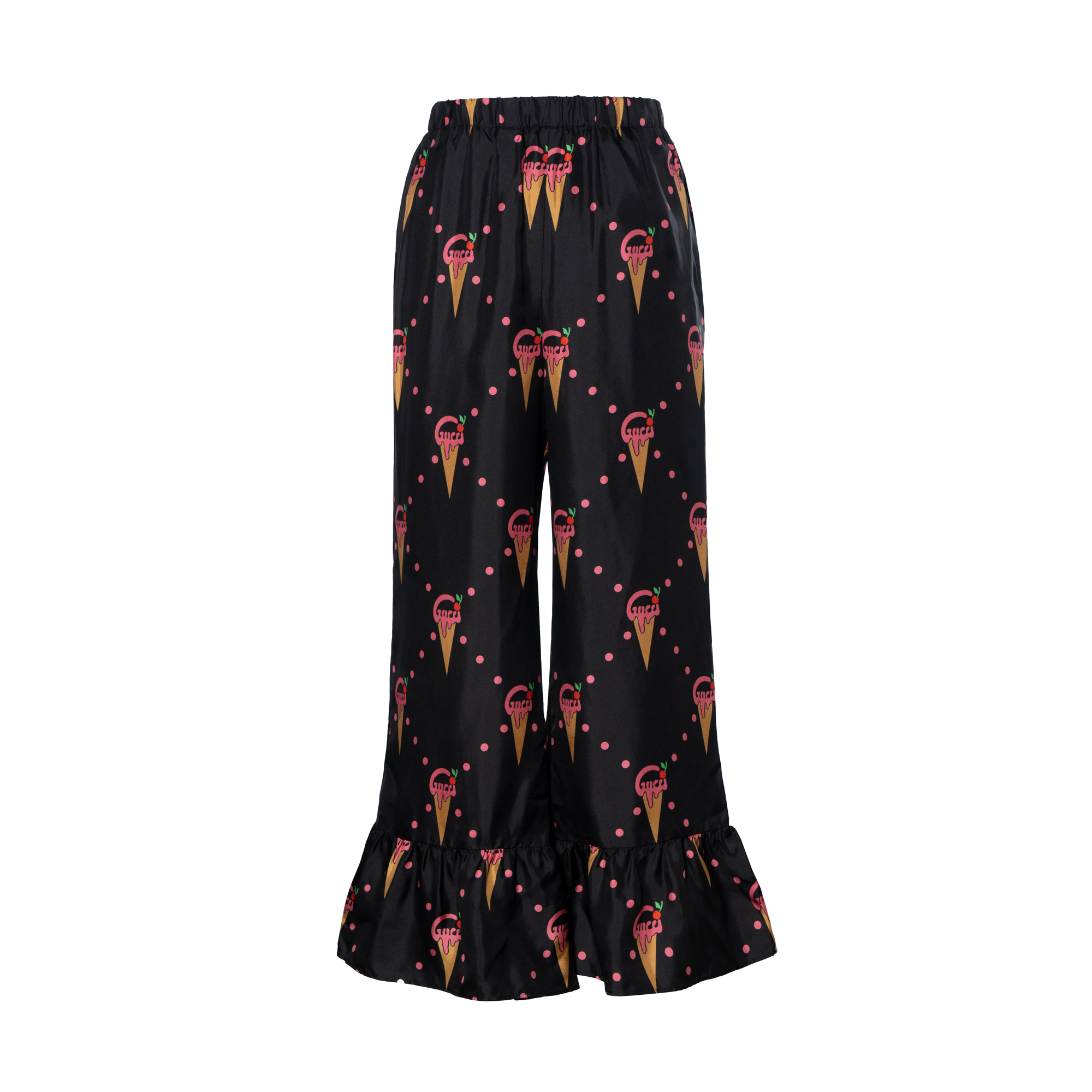 (Women) Gucci Black Pattern Print Elastic Waist Casual Pants 733835-ZAL41-1187