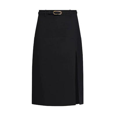 (Women) Gucci Black Satin Midi Skirt with Side Slits 686558-Z8A1E-1000