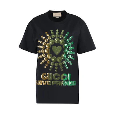 (Women) Gucci Black Sequin Letter Print Crewneck T-Shirt SS23 615044-XJEN4-1043
