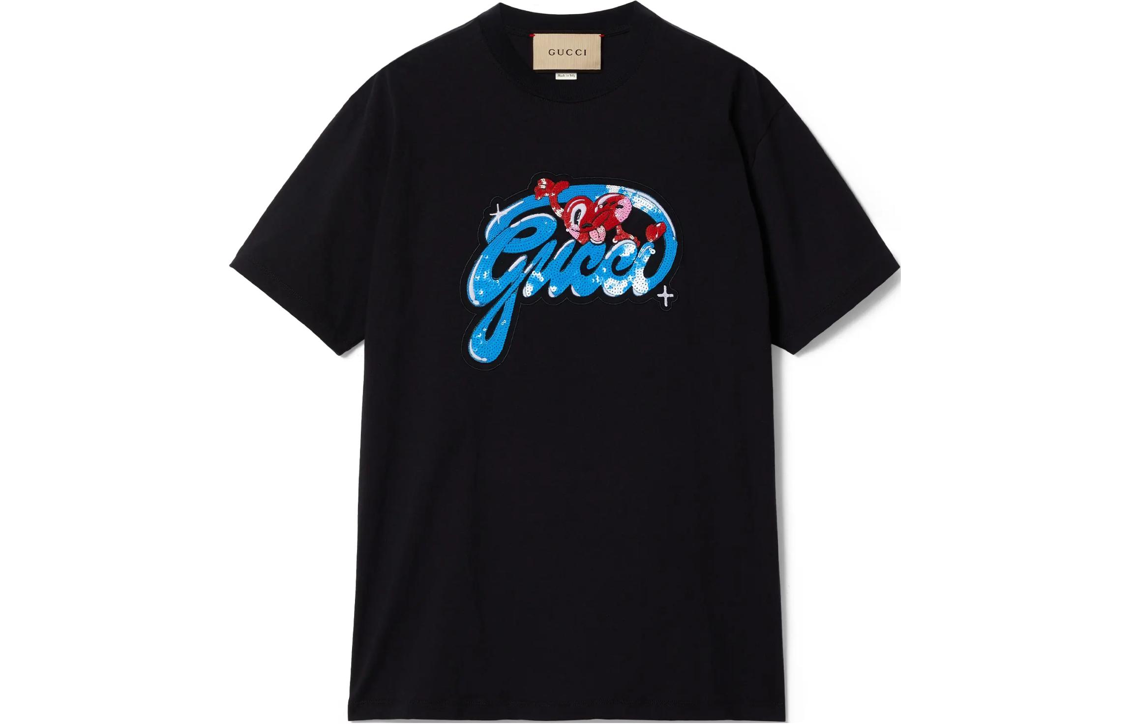 (Women) Gucci Black Short Sleeve Crew Neck Tee with Logo Appliqué 776596-XJGHO-1043