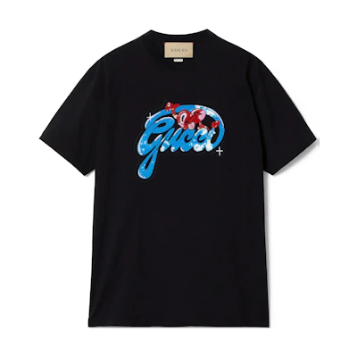 (Women) Gucci Black Short Sleeve Crew Neck Tee with Logo Appliqué 776596-XJGHO-1043