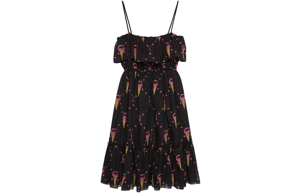 (Women) Gucci Black Sleeveless Midi Dress with All-Over Print 730392-ZALYA-1187