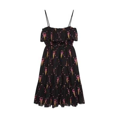 (Women) Gucci Black Sleeveless Midi Dress with All-Over Print 730392-ZALYA-1187