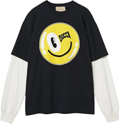 (Women) Gucci Black Smiley Letter Print Long Sleeve Loose Fit Tee FW24 782061-XJGHJ-9277 Buy (Women) Gucci Black Smiley Letter Print Long Sleeve Loose Fit Tee FW24 782061-XJGHJ-9277