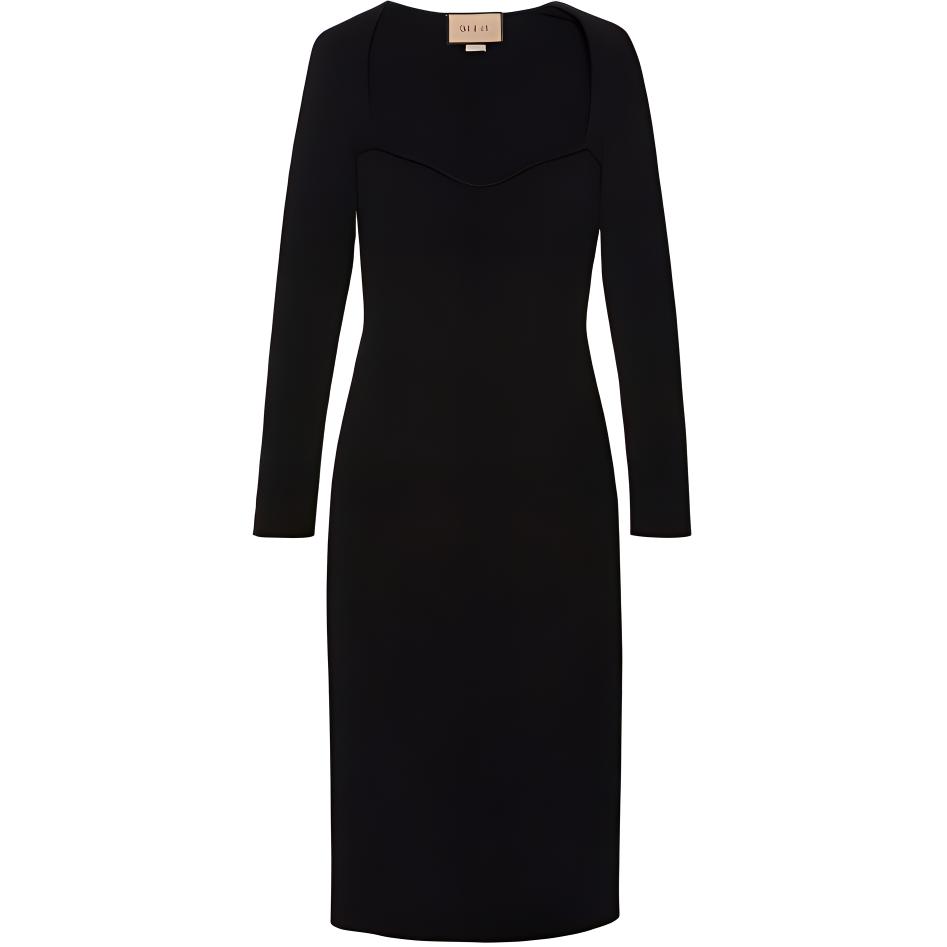 (Women) Gucci Black Solid Long Knit Dress with Heart-Shaped Neckline 678356-XKB1Q-1000