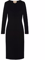(Women) Gucci Black Solid Long Knit Dress with Heart-Shaped Neckline 678356-XKB1Q-1000 (Women) Gucci Black Solid Long Knit Dress with Heart-Shaped Neckline 678356-XKB1Q-1000
