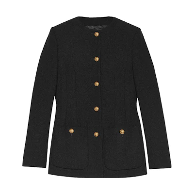 (Women) Gucci Black Solid Tweed Long Sleeve Blazer Jacket 674331-ZAAK4-1000