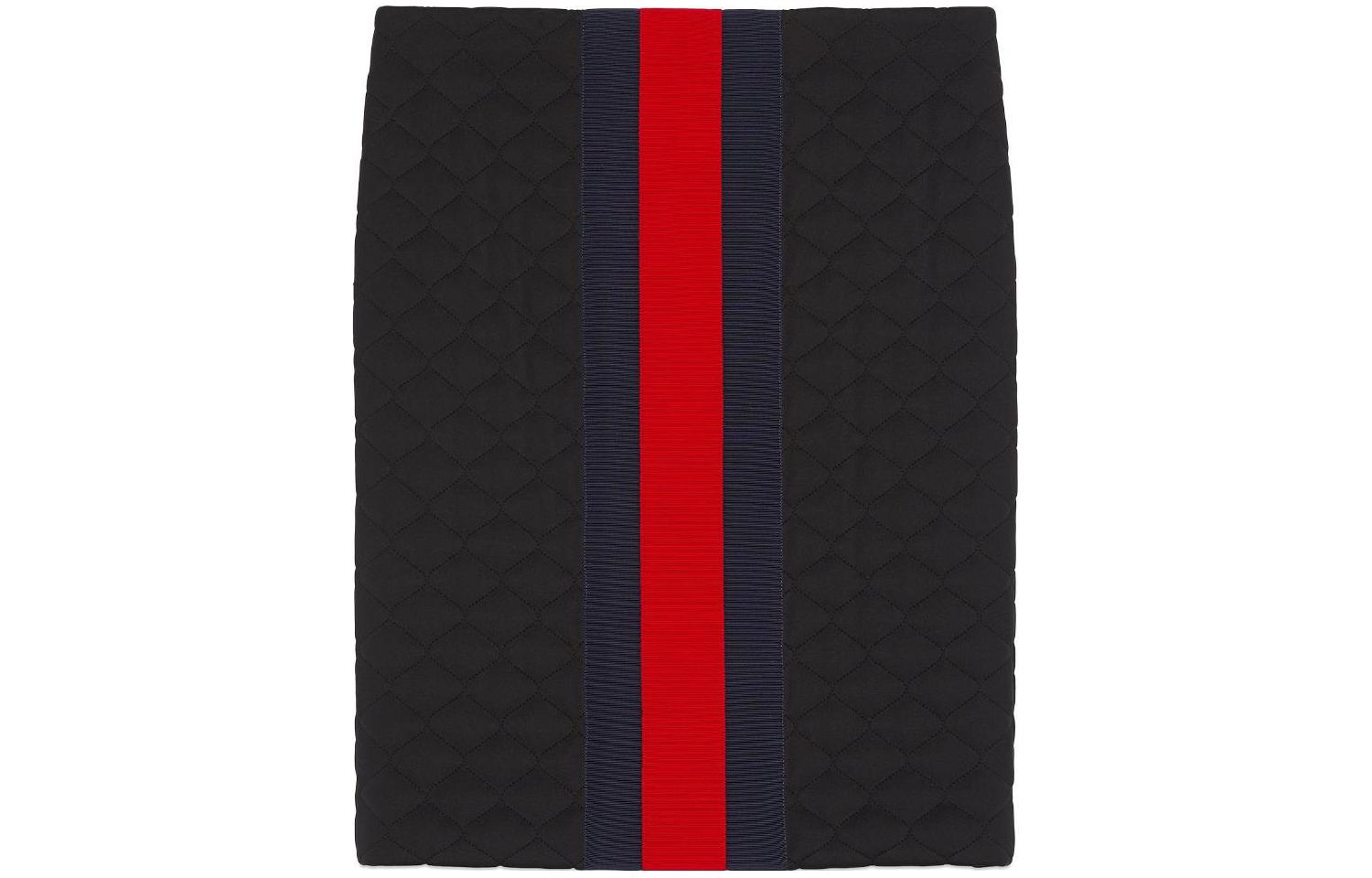(Women) Gucci Black Stripe Patchwork Quilted A-Line High Waist Skirt 771282-ZAPNA-1043