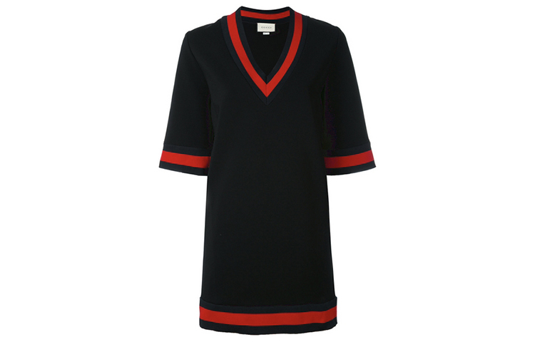 (Women) Gucci Black Striped V-Neck Casual Short Sleeve Dress 470315-X5S34-1301