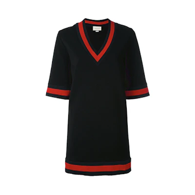 (Women) Gucci Black Striped V-Neck Casual Short Sleeve Dress 470315-X5S34-1301
