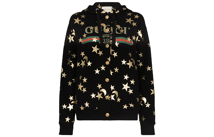 Order (W) GUCCI Sweater Hitam dengan Motif Bintang dan Bulan. 581186-XJBK5-1082
