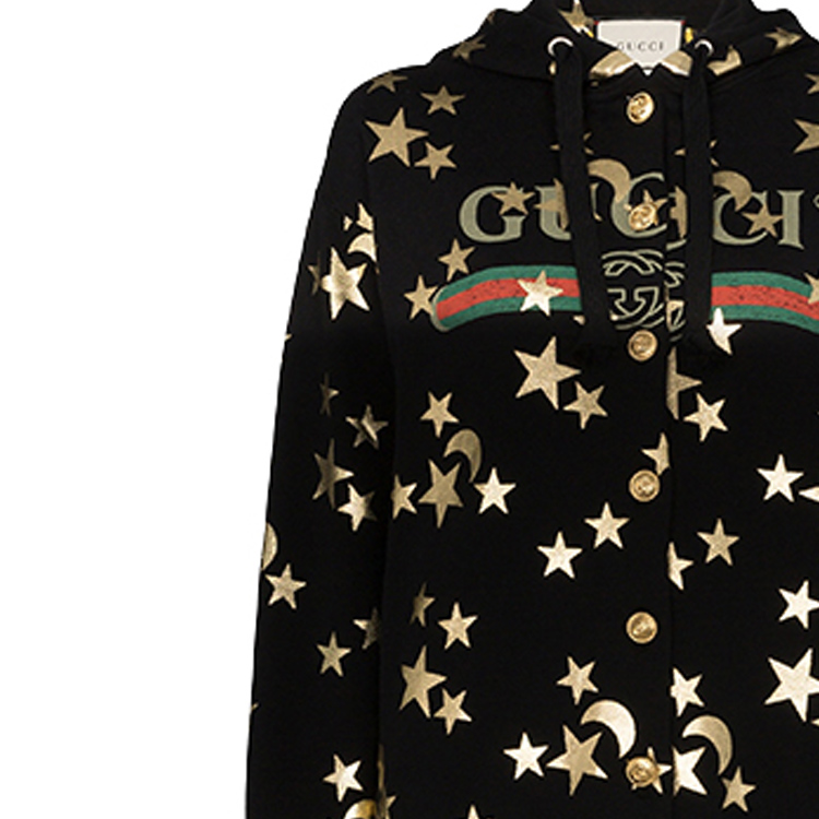 Sizing (W) GUCCI Sweater Hitam dengan Motif Bintang dan Bulan. 581186-XJBK5-1082