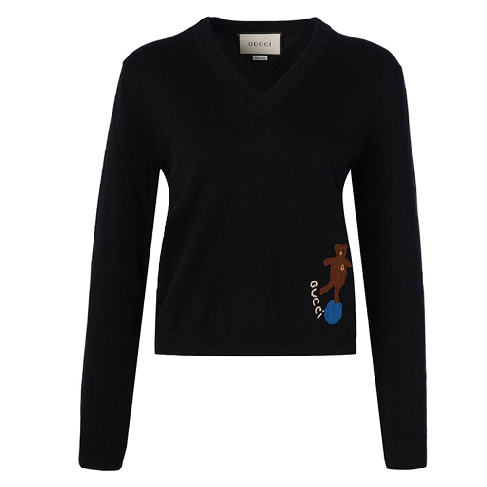 (Women) Gucci Black V-Neck Cashmere Pullover Sweater 622216-XKBH2-1152