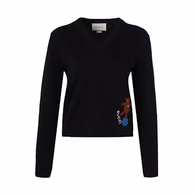 (Women) Gucci Black V-Neck Cashmere Pullover Sweater 622216-XKBH2-1152