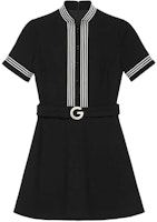 (Women) Gucci Black Wool Crepe A-Line Dress with Contrast Trim 643352-ZAFGT-1043 (Women) Gucci Black Wool Crepe A-Line Dress with Contrast Trim 643352-ZAFGT-1043