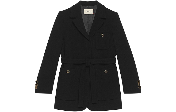 Buy (W) Gucci 黑色羊毛貂毛混紡加大版西裝外套 619253-ZJW57-1000