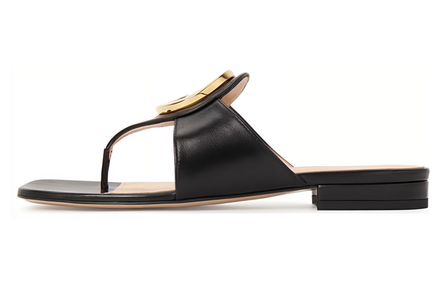 (Women) Gucci Blondie Thong Leather Sandals Black 739048-C9D00-1000