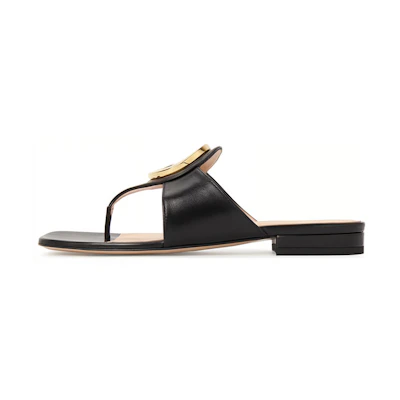 (W) Gucci Blondie Thong Leather Sandals Black