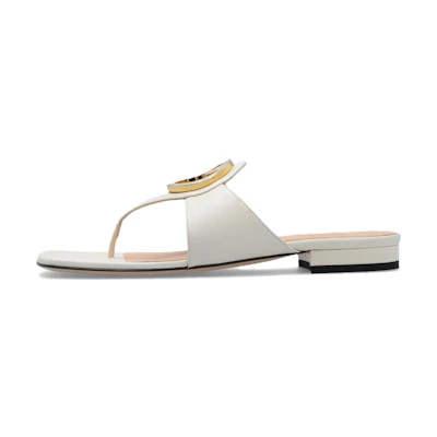 (W) Gucci Blondie Thong Leather Sandals White
