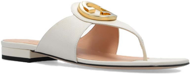 GUCCI古馳 Blondie 皮革 夾趾金屬扣 時尚涼拖 女款 白色 Lookbook GUCCI古馳 Blondie 皮革 夾趾金屬扣 時尚涼拖 女款 白色