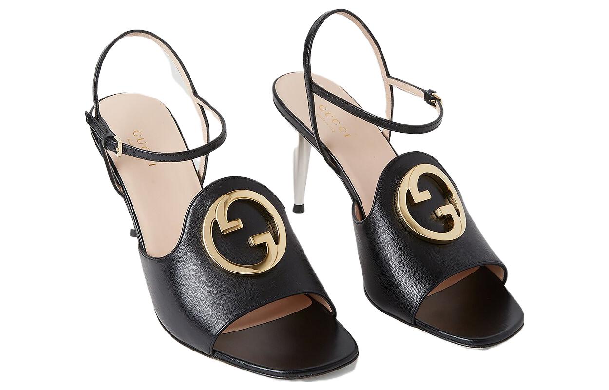 Lookbook GUCCI古馳 Blondie 皮革 搭扣高跟 時尚涼拖 8cm 女款 黑色