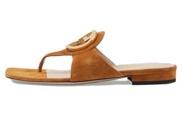 (Women) Gucci Blondie Thong Sandal Light Brown Suede 739048-C6G00-8351