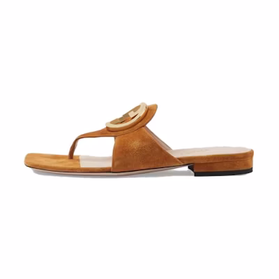 (W) Gucci Blondie Thong Sandal Light Brown Suede