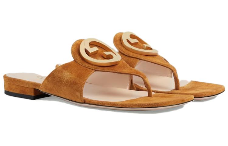 Order (W) Gucci Blondie Selipar Jepit Suede Coklat Terang 739048-C6G00-8351